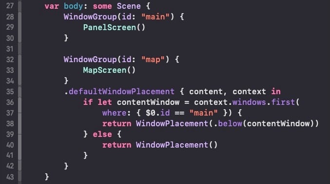 Code to place a window under other window for VisionOS and SwiftUI