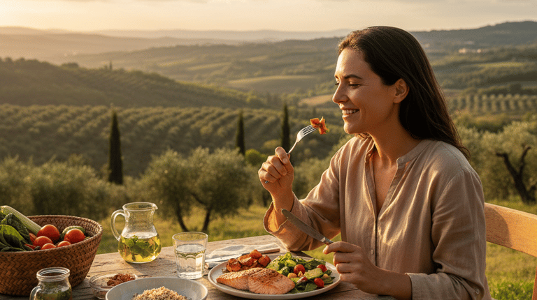 a lady eating a healthy meal