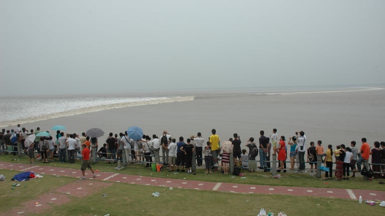 Nick and Tracey Billington in Hangzhou at the total solar eclipse and tidal bore, China
