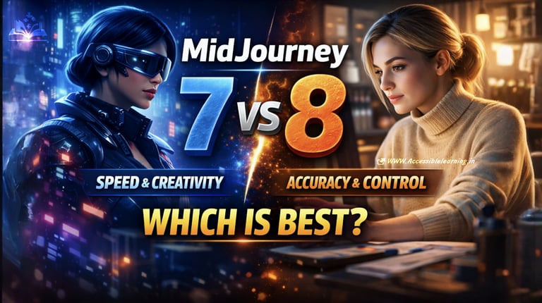 MidJourney 7 vs 8 comparison showing AI generated art styles with speed and accuracy features.