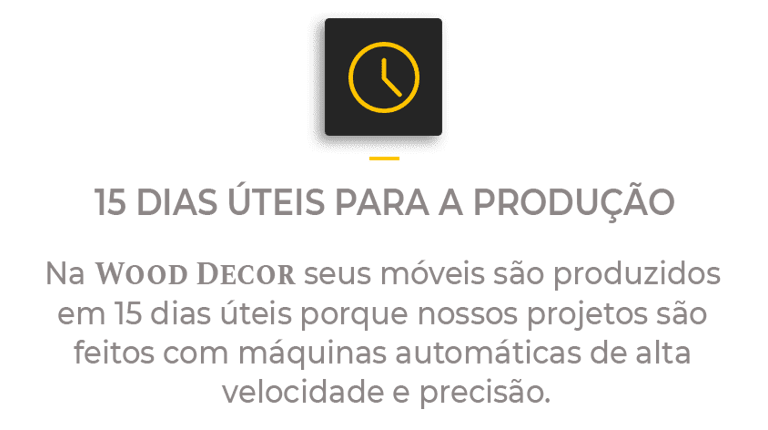 Ícone de relógio indicando produção rápida de móveis planejados em 15 dias