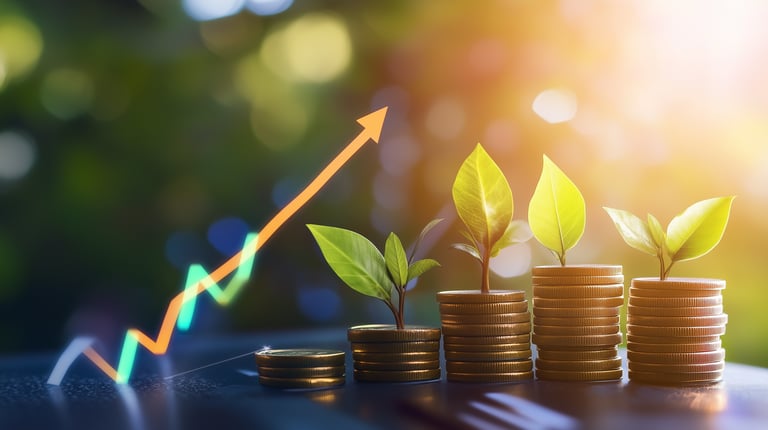 wealth growing with chart arrow for stocks