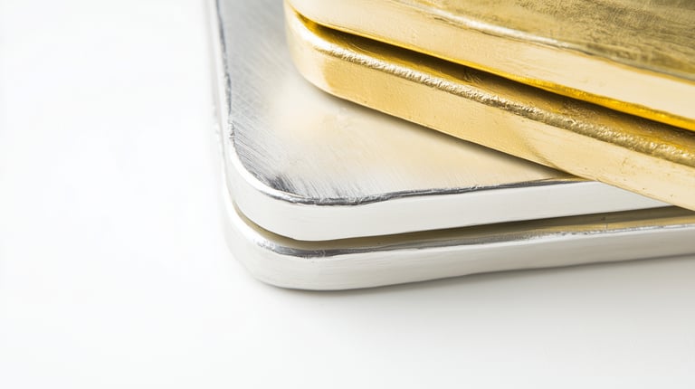 gold and silver bullion bars on top each other