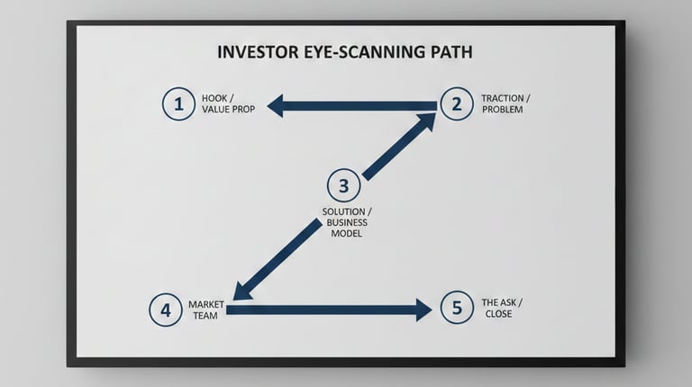 VC pitch deck Z-pattern slide example showing how investors scan information visually