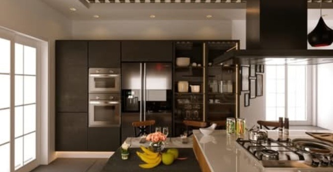 Black and wooden kitchen design