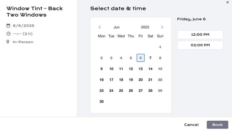 Screenshot image of an appointment option clients can add to their website.