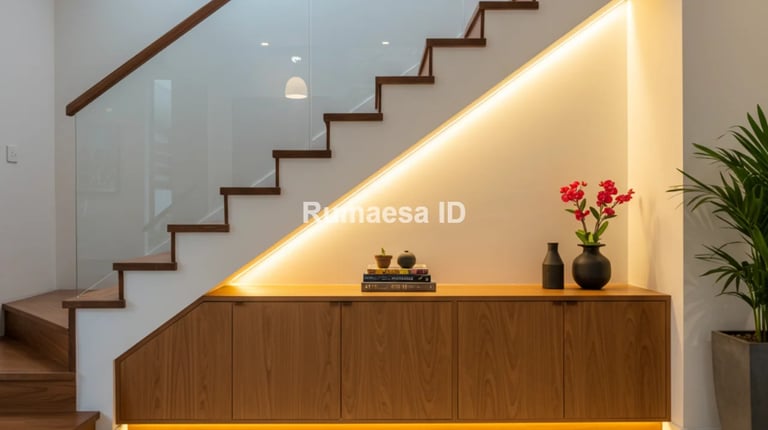 lemari bawah tangga display LED custom modern