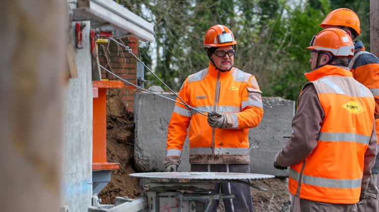 a group of men in orange safety vests and safety vests