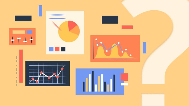 statistics and graphics with a big question mark on the side