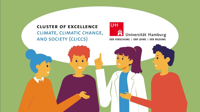 a group of people standing around a speech bubble, discussing about science