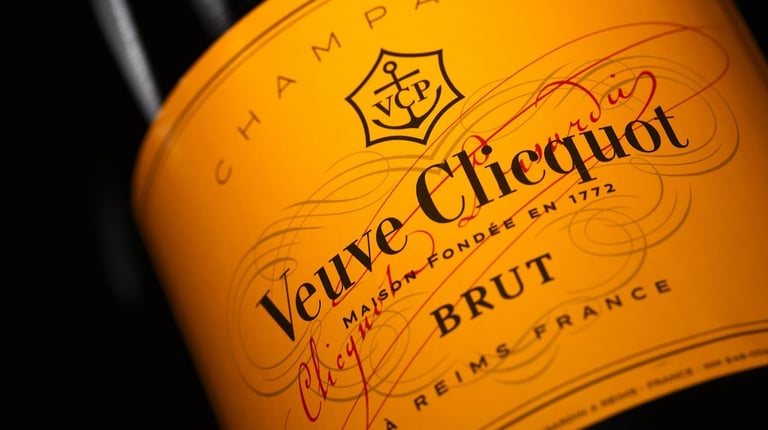 Foto do  Veuve Clicquot Brut Yellow Label que é, sem dúvida, o champagne mais reconhecido da marca