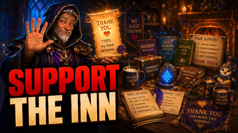 Support WoWPrimer page with fantasy books, activities, products, and Emperor Noob Sidious thanking viewers.