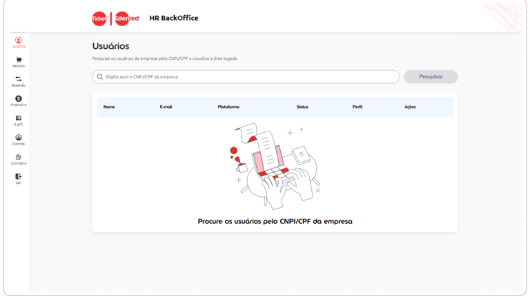 Página inicial de pesquisa por usuário do portal interno o Backoffice