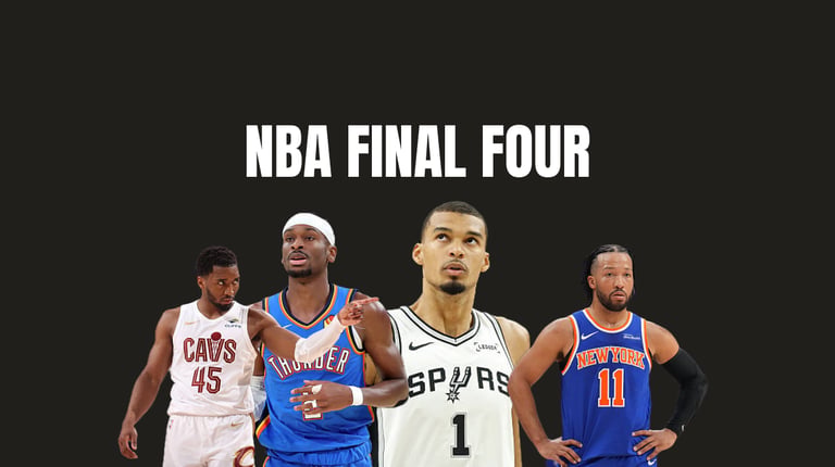 from left to right: Donovan Mitchell, SGA, Wembanyama, Brunson (NBA playoffs, May 2026)