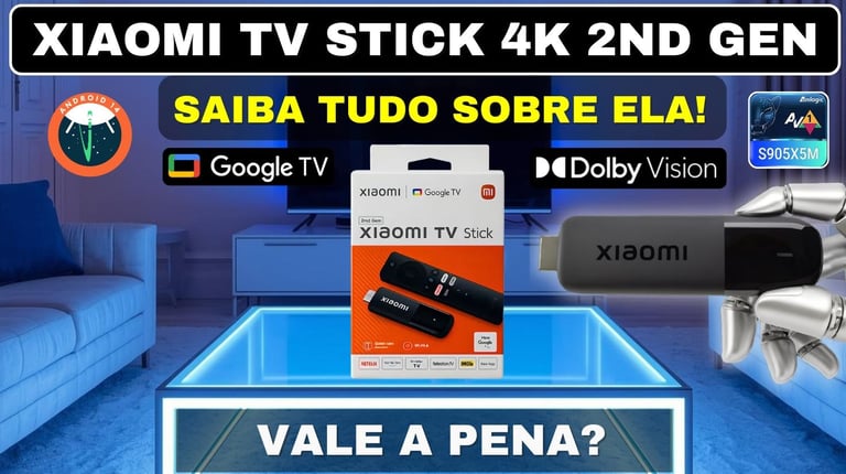 Xiaomi TV Stick 4K 2nd Gen box and device with Google TV and Dolby Vision logos.