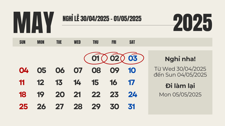 Nghỉ lễ Giỗ Tổ Hùng Vương 2025, Lễ 30/04/2025 và Lễ 01/05/2025