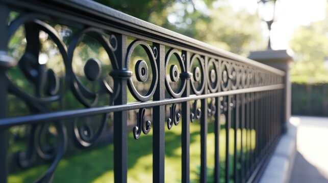Elegant wrought iron fencing with intricate designs, providing security and curb appeal
