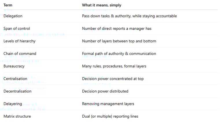 IB Business Management Quick Recap Organisational Structures Terminology