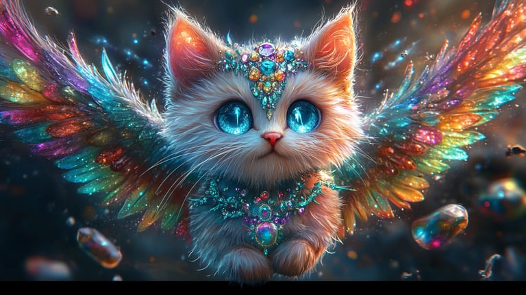a cat with blue eyes and wings 