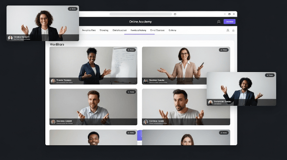 una sc hermata che mostra 6 piccole finestre di video corsi online