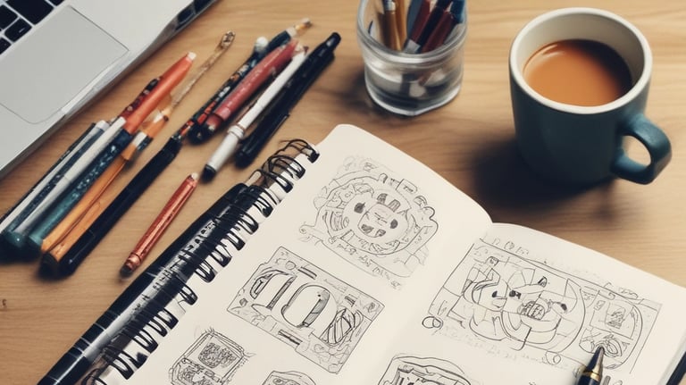 A designer sketching logo concepts on paper