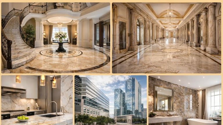 تنفيذ وتركيب الرخام للفلل، القصور، المطابخ، الحمامات، وكبرى المشاريع