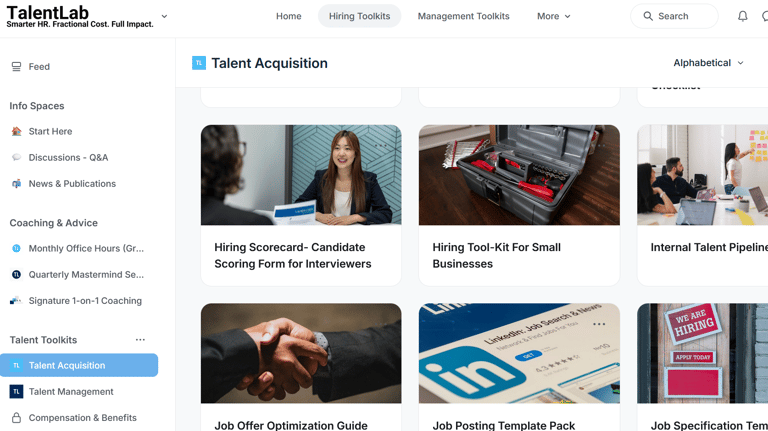 Screenshot of TalentLab's "playbook & Toolkits" section