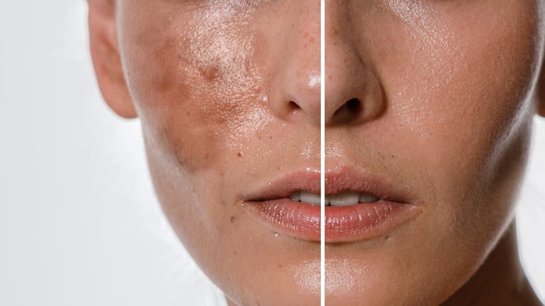 Antes y después del tratamiento Dermamelan para eliminar manchas faciales en AR Clinic