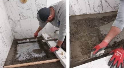 Mud shower pan bathroom remodel
