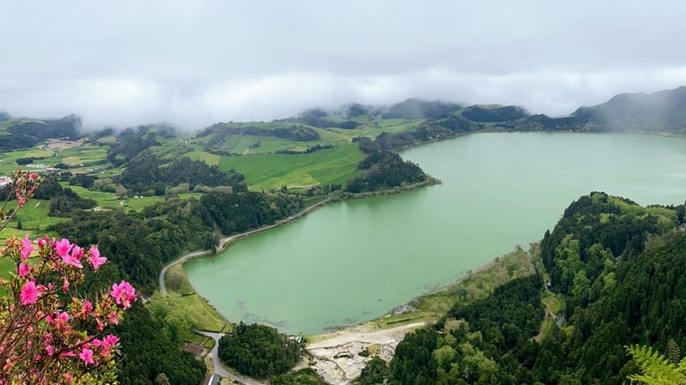 a view of a lake from a mountain