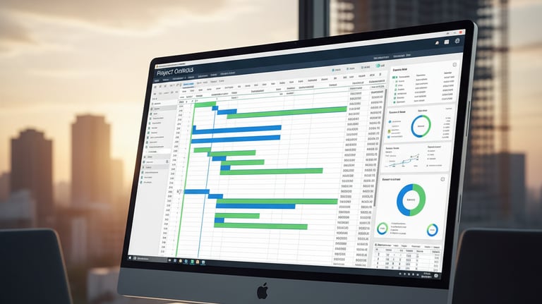 Project controls dashboard showing scheduling, cost, and performance metrics.