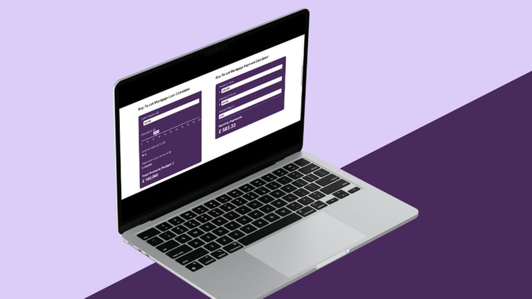 a laptop computer screen showing a website page on a purple background
