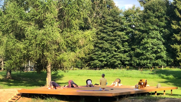 yoga im freien beim retreat im erzgebirge