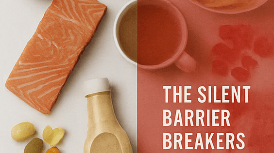 Salmon, nuts, and coffee– healthy skin barrier foods concept