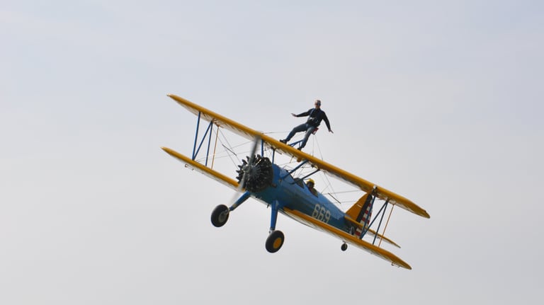 wingwalking on a bi plane, london, united kingdom