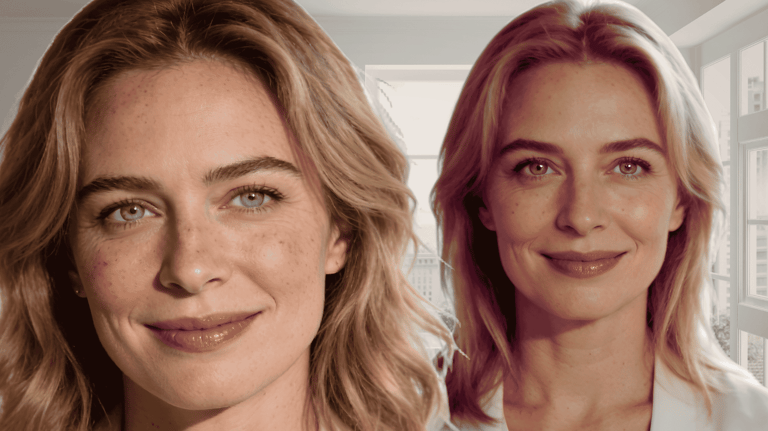 An image of a real woman and her ai twin in the background