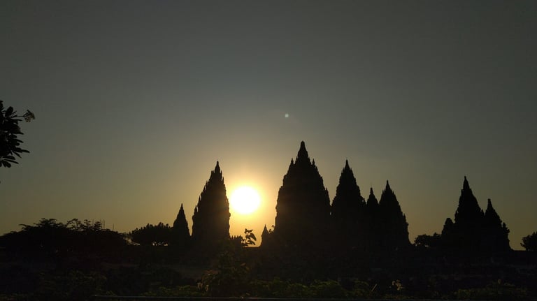 beautiful sunset at prambanan temple indonesia