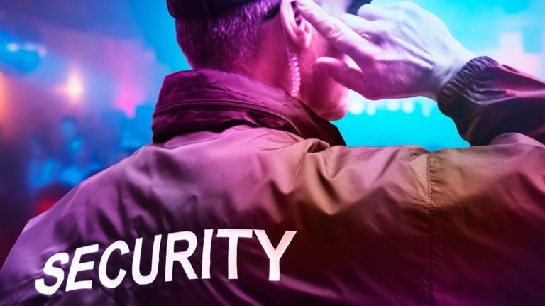 A Security Guard inside an event communicating in the radio