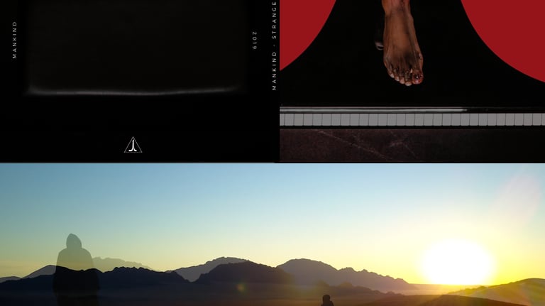 A Piaono seat and a photo of a person's foot, Mountains in the desert, sunrise