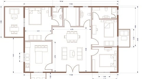 A Autocad dwg floorplan of a residential building