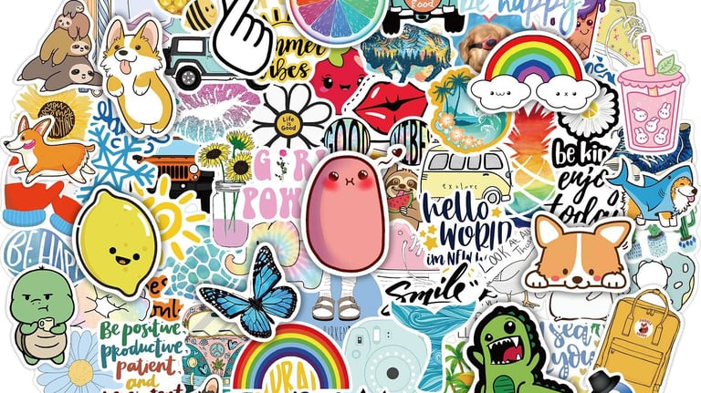 a circle of stickers with various stickers