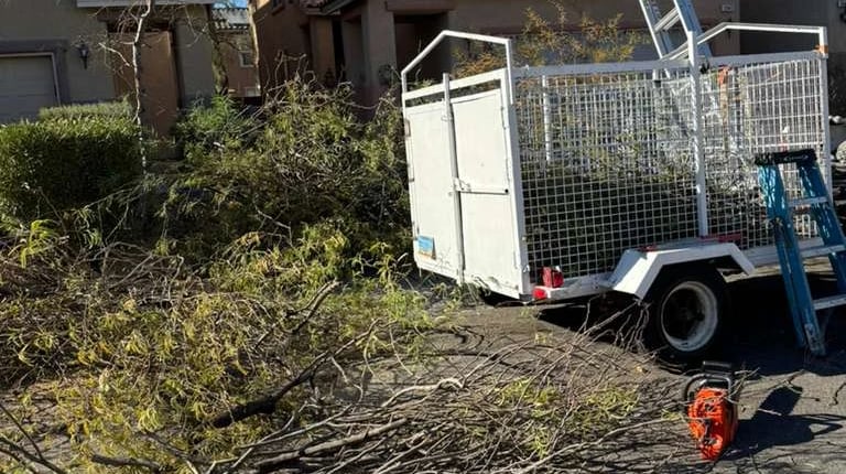 "Junk removal service in Las Vegas by William's Yard Maintenance. Truck and trailer loaded with yard