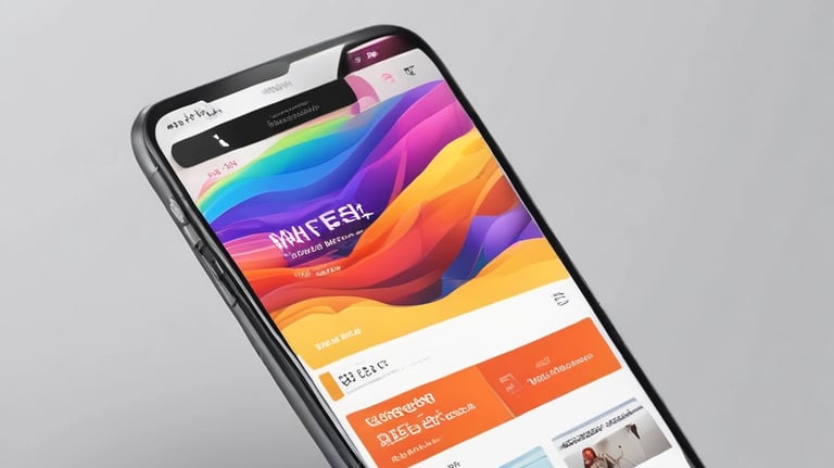 A sleek mobile phone displaying a vibrant personal brand website