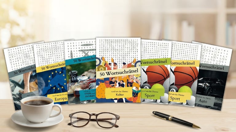 Lern- und Rätselbücher mit Wortsuchrätseln für Kinder und Erwachsene