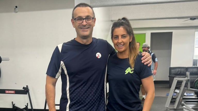 happy member with personal trainer at 6X Training in Maroubra