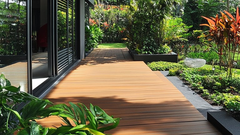 Resort style tropical garden landscaping in a private landed residence