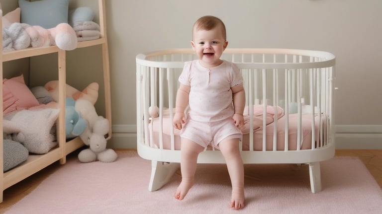 A happy parent holding a baby in a bright, modern room.
