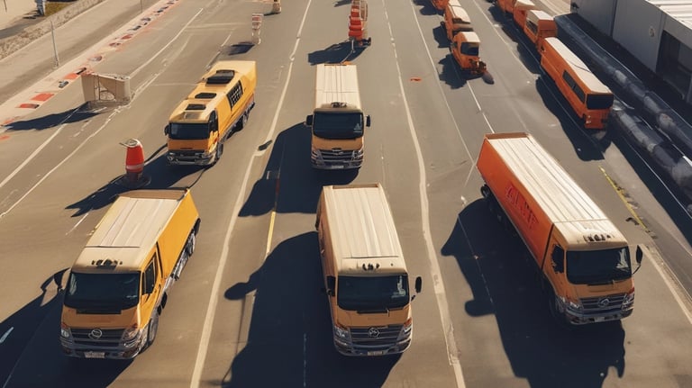 A white car with a driving school sign on top is driving through a wet street. Debris and puddles are scattered across the road. People are walking on the sidewalk, wearing jackets, suggesting cold or rainy weather. Benches and street lamps line the road, with a gazebo-like structure visible in the background.