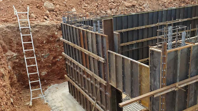 Building foundations under construction