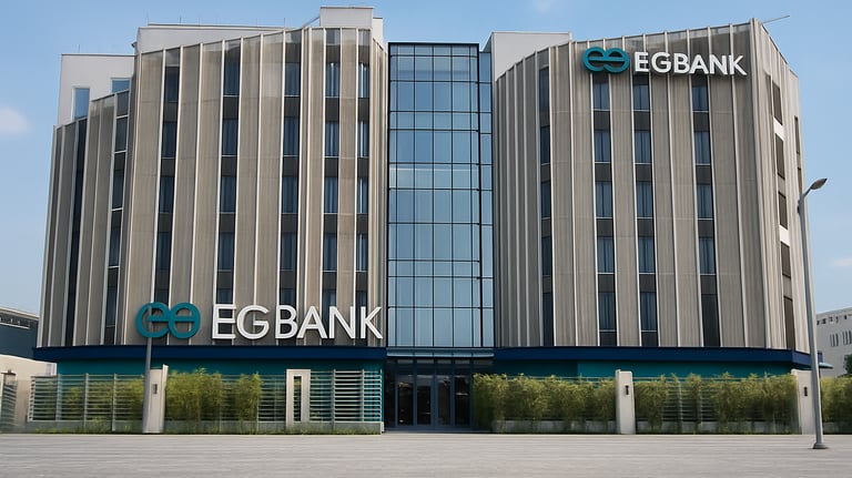 a large building with a large sign that says eg bank | Nour Nagy Designs
